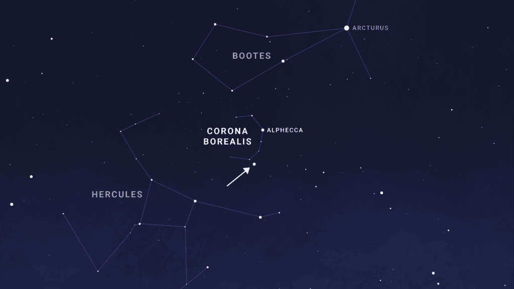 Planeten kijken mei 2025: zie vier planeten én een zeldzame supernova 2 corona borealis nova location sky chart corona borealis nova location sky chart Telescoop.nl - Alles voor sterrenkijken & natuurwaarneming