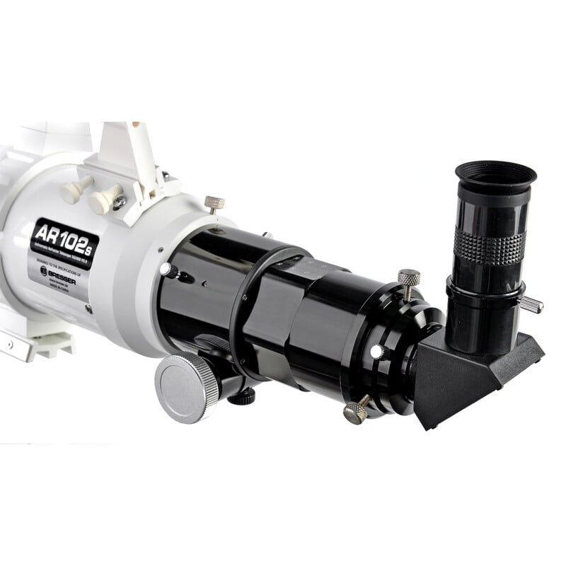 Bresser AC 102/600 Telescope Messier AR-102S Hexafoc Nano AZ fully set up on stainless steel tripod.