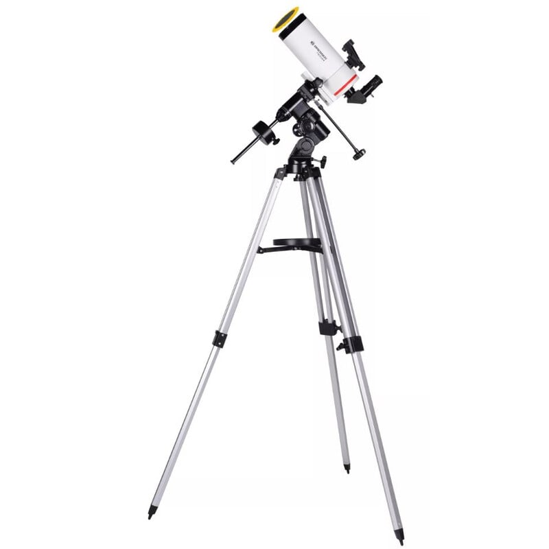 Bresser 100/1400 Maksutov EQ-3 2 Bresser MC 100 1400 Telescoop Maksutov EQ 3 2 Bresser MC 100 volledig gemonteerd op aluminium statief met uitschuifbare poten en tegengewicht.