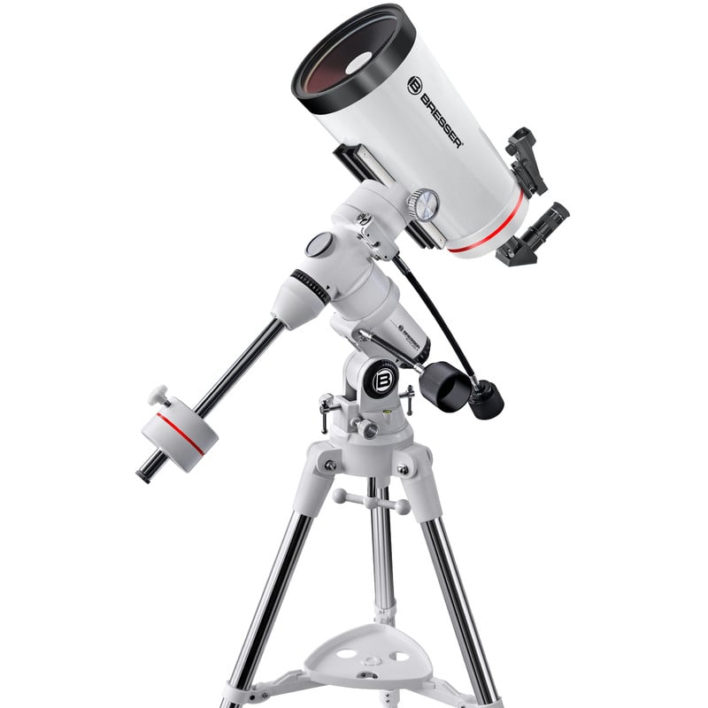 Bresser Messier 127/1900 Maksutov EXOS-1 1 Bresser MC 127 1900 Telescoop Maksutov Messier EXOS 1 1 Bresser MC 127/1900 telescoop met EXOS-1 montering, zijaanzicht gemonteerd op robuust statief.