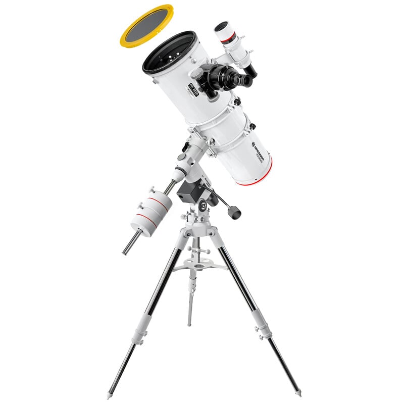 Bresser Messier 203/800 Newton Hexafoc EXOS-2 2 Bresser N 203 800 Telescope Messier NT 203S Hexafoc EXOS 2 2 Bresser N 203/800 telescope mount on robust tripod with double counterweights and carrying handle.