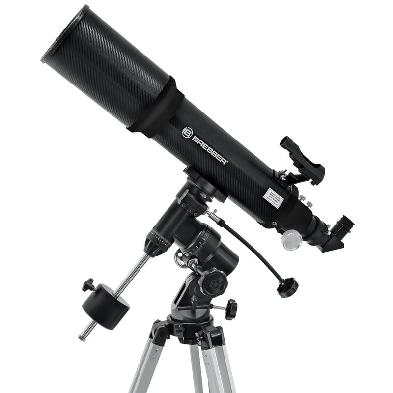 Bresser 102/600 EQ-3 AT-3 telescoop zijaanzicht met tegengewicht op aluminium EQ-montering