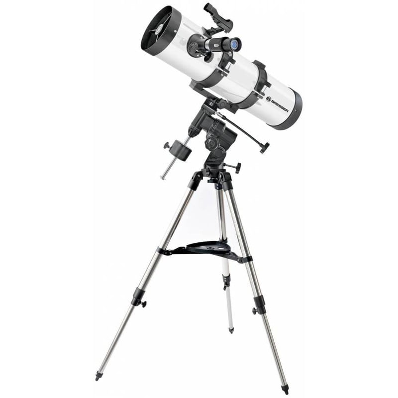 Bresser 130/650 EQ3 - 130mm Newton 1 Bresser 130 650 EQ3 Telescope N Bresser 130/650 EQ3 telescope with white-black reflector tube on EQ3 mount and steel tripod including counterweight and accessory tray