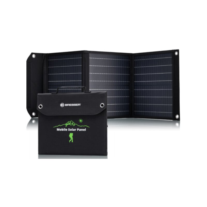 Bresser 40 Watt Mobile Solar Charger 1 Bresser 40 Watt Mobile Solar Charger 1 Bresser 40 solar charger folded black with logo and accessory storage compartment
