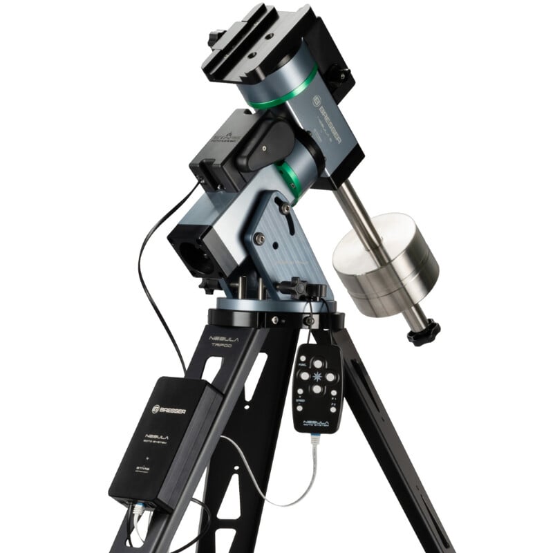 Bresser Newton 5 AZ/EQ Nebula GoTo Wi-Fi Mount on Tripod 1 Bresser 5 AZ EQ Mount Nebula GoTo Wi Fi 1 Bresser 5 AZ/EQ mounted on tripod with controller and counterweight attached