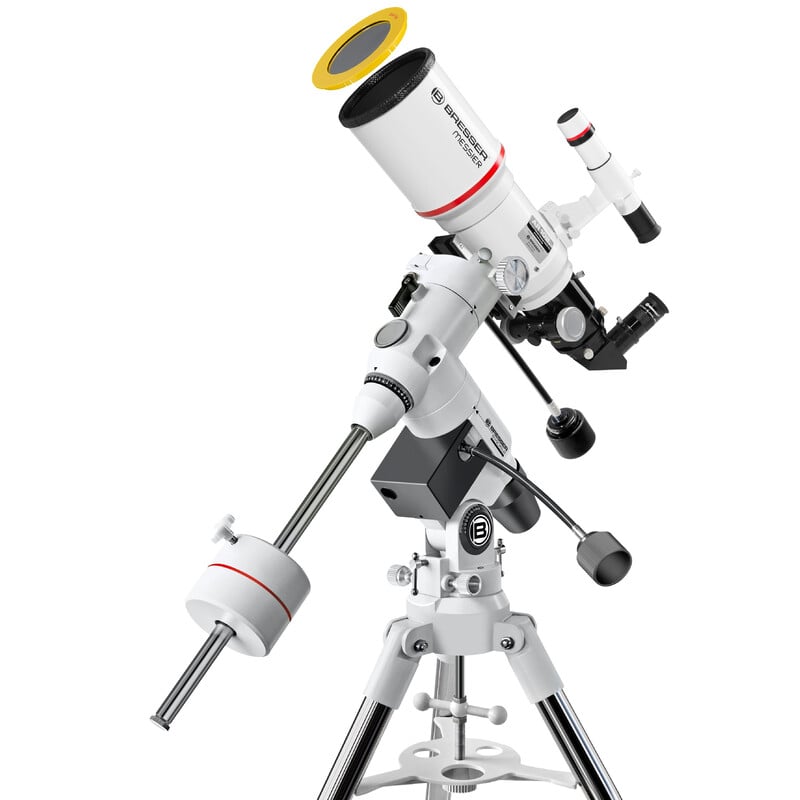 Bresser Messier 102/460 Refractor Hexafoc EXOS-2 1 Bresser AC 102 460 AR 102 Telescoop Messier Hexafoc EXOS 2 1 Bresser AC 102/460 AR-102 telescoop gemonteerd op EXOS-2 met contragewicht en korte buis in diagonale positie