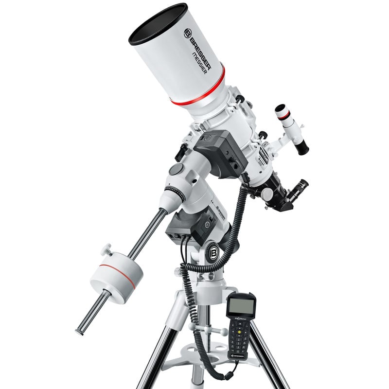 Bresser Messier 102/600 Refractor Hexafoc GoTo 1 Bresser AC 102 600 AR 102S EXOS 2 Telescope Messier Hexafoc GoTo 1 Bresser AC 102/600 AR-102S EXOS-2 full telescope on EXOS-2 equatorial mount with steel tripod