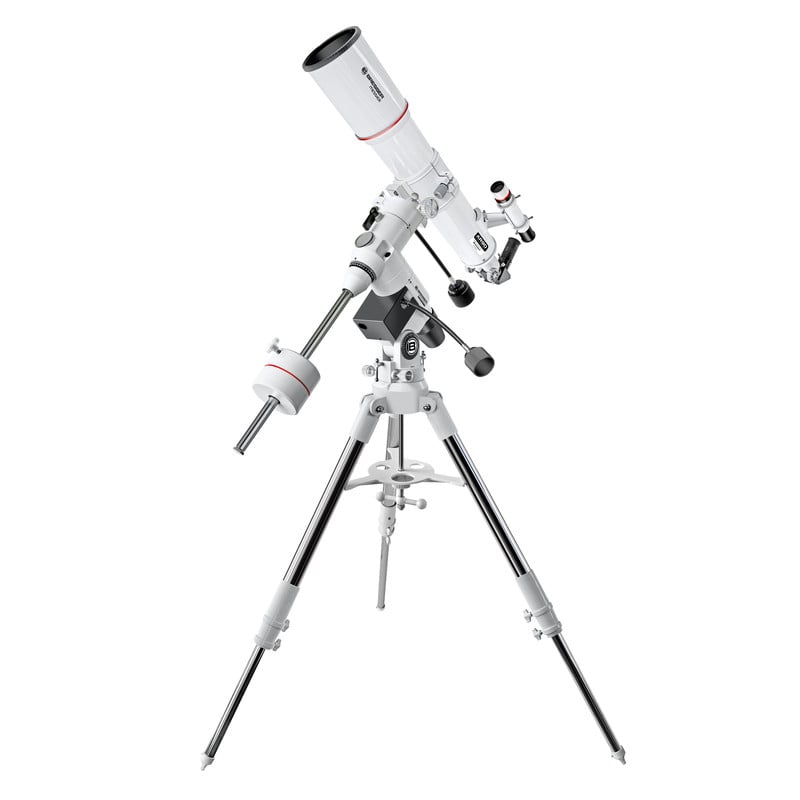 Bresser Messier 90/500 Refractor EXOS-2 2 Bresser AC 90 500 Telescoop Messier EXOS 2 2 Bresser AC 90/500 telescoop volledig gemonteerd op EXOS-2 stalen statief met accessoireplateau en afgestelde buis
