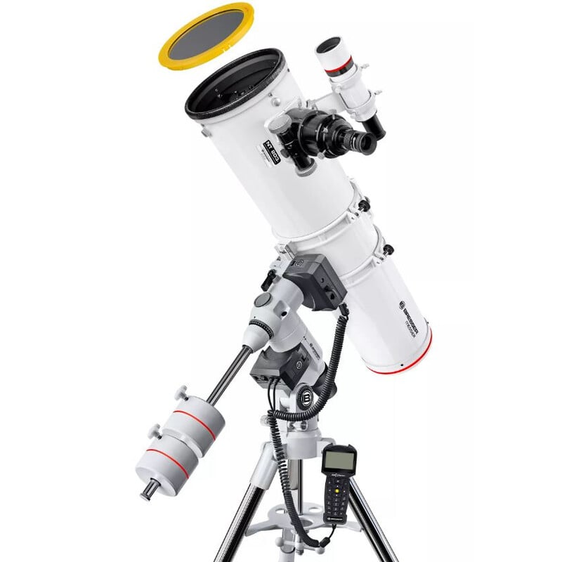 Bresser Messier 203/1200 Newton Hexafoc GoTo 1 Bresser N 203 1200 Telescoop Messier Hexafoc EXOS 2 GoTo 1 Bresser N 203/1200 telescoop gemonteerd op EXOS-2 GoTo montering met zonnefilter en contragewicht
