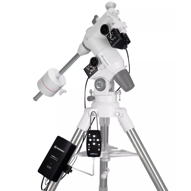 Bresser EXOS-2 Nebula GoTo Bouwpakket GoTo 2 Bresser Nebula GoTo bouwpakket EXOS 2 GoTo Bresser EXOS-2 montering met geïnstalleerde Nebula GoTo motoren, handcontroller en tegengewicht