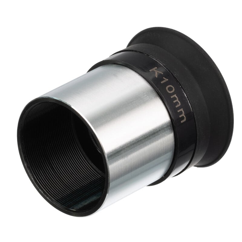Bresser Kellner eyepiece 10mm 1.25 inch 2 Bresser Eyepiece Kellner 10mm 125 2 Bresser Eyepiece Kellner 10mm side view aluminum housing with black interior to reduce reflections