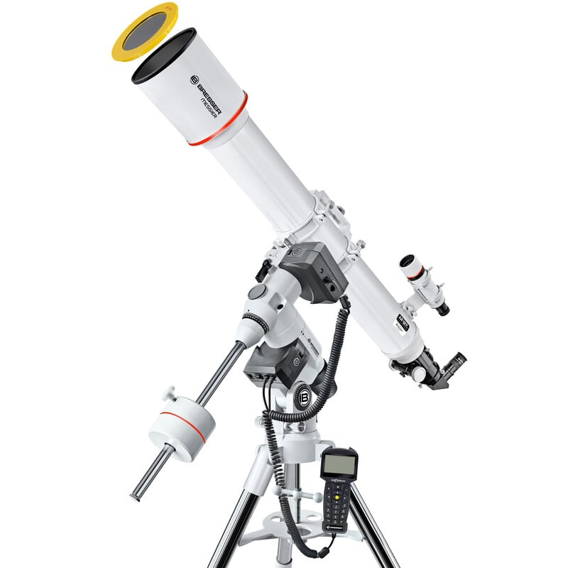 Bresser Messier 127L/1200 Refractor Hexafoc GoTo 1 Bresser Telescoop AC 127L 1200 Messier Hexafoc EXOS 2 GoTo 4 Bresser AC 127L/1200 EXOS-2 Telescoop Messier Hexafoc GoTo op EXOS-2 equatoriale montering met gemonteerde handcontroller en statief