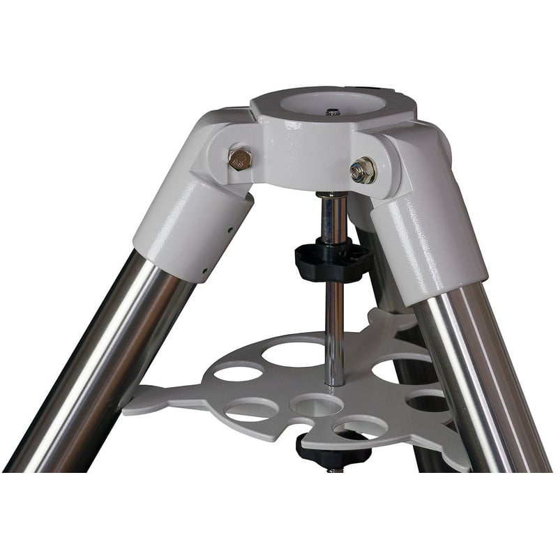 Sky-Watcher AZ5 1.75" Stainless Steel Tripod (3/8" connection) 2 Skywatcher 38-inch Tripod Stainless Steel with mounting screw 2 Skywatcher 3/8 inch tripod detail of tripod head with three legs and round accessory plate