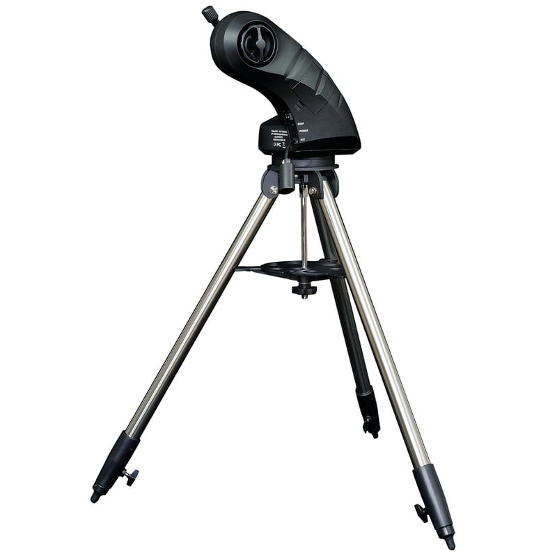 Sky-Watcher Star Discovery Wi-Fi GoTo Mount & Tripod 2 Skywatcher AZ Mount Star Discovery SynScan Wi-Fi GoTo 3 Skywatcher AZ Star Discovery azimuthal GoTo mount side view on tripod with accessory platform.