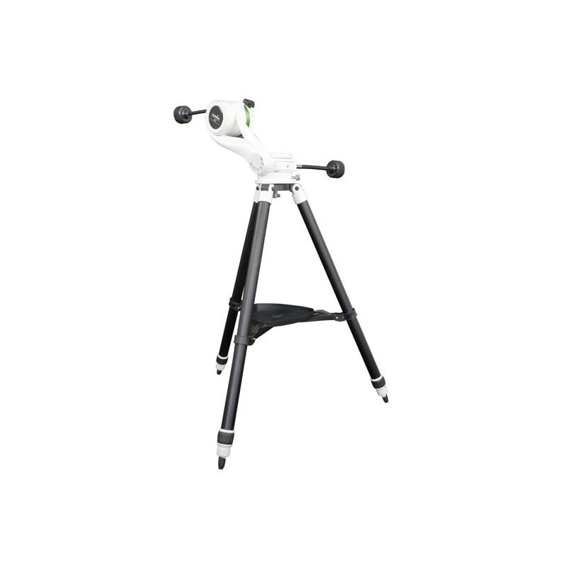Sky-Watcher AZ5 Deluxe Alt-Azimutale Montering met Aluminium Statief 2 Skywatcher AZ5 Montering Deluxe met statief 1 Skywatcher AZ5 op aluminium statief met verlengzuil en uitgedraaide slow motion-kabels in zijaanzicht