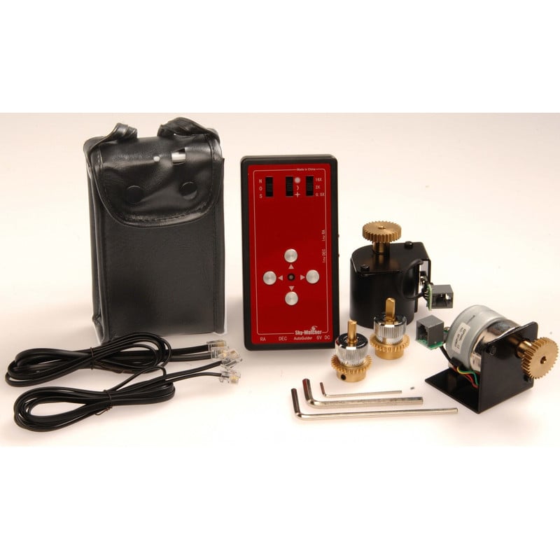 Sky-Watcher Enhanced Dual-Axis Motor Drive for EQ5 (with ST-4) 1 Skywatcher EQ 5 motor set ST4 RA and DEC with autoguider interface Skywatcher EQ-5 motor set ST4 complete set with red hand controller, RA and DEC motors, cables, gears, allen keys and black carrying case.