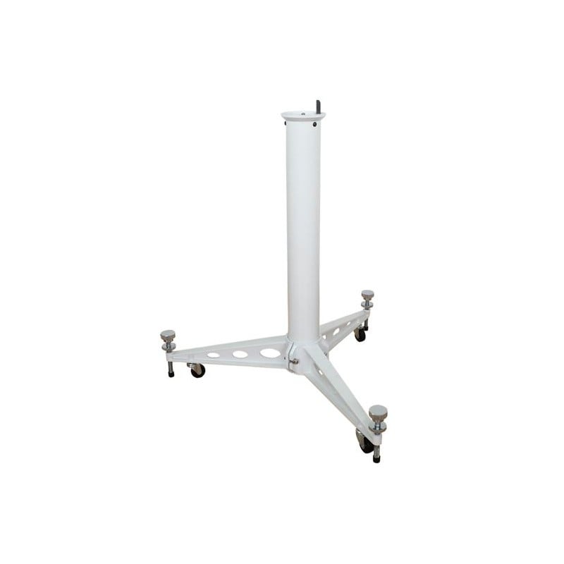 Sky-Watcher Pillar Adapter (Pillar Support) for EQ6 / EQ6-R / AZ-EQ6 1 Skywatcher EQ 6 mount Pillar Stand with matching connection for Skywatcher EQ-6 mount column tripod with three-arm base, roller wheels and adjustable set screws on white background.