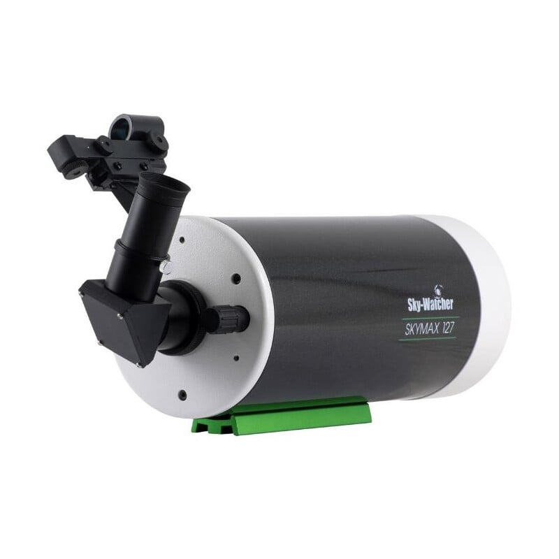SKYMAX-127 OTA optische buis in zijaanzicht met Skymax 127 opschrift en groene montageplaat