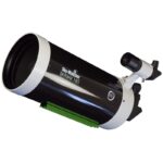 SKYMAX-180 PRO OTA 180mm f/15 Maksutov-Cassegrain optical tube in black and white finish with finderscope attached.