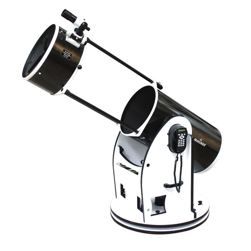 Sky-Watcher Skyliner-400P FlexTube SynScan GoTo – 400mm Dobson 1 Skywatcher N 406 1800 Dobson Telescoop Skyliner FlexTube BD DOB GoTo 2 Skywatcher N 406/1800 FlexTube Dobson GoTo telescoop uitgeschoven op rockerbox, zijaanzicht met grote open trussbuis.