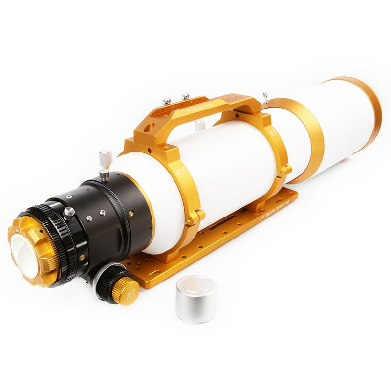 William Optics Fluorostar 120/780 APO Gold OTA 2 William Optics 120 780 Apochromatische refractor AP Fluorostar Gold OTA 8 William Optics 120/780 close-up van de 1:10 reductie tandheugel focuser.