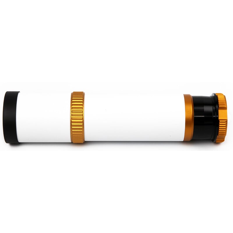 William Optics 50mm Guidescope 2 William Optics 50mm Guidescope 3 William Optics 50mm guidescope zijaanzicht van de witte buis en gouden ringen