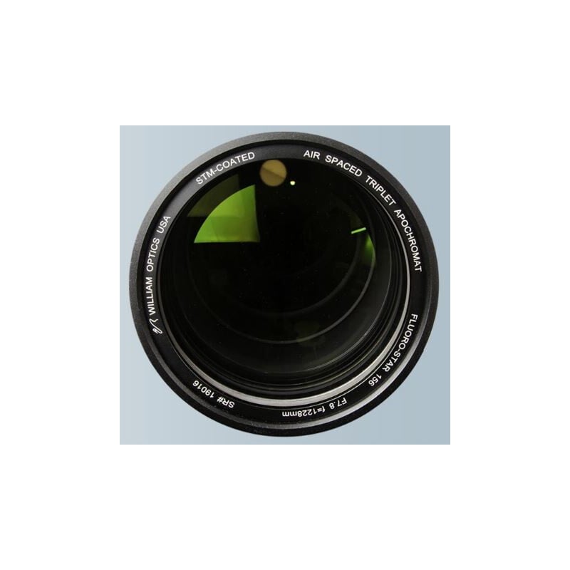 William Optics Fluorostar 156/1217 Refractor APO Space Gray OTA 1 William Optics AP 156 1217 Apochromatic refractor Fluorostar Gray OTA 1 William Optics AP 156/1217 front view lens with green ED coating