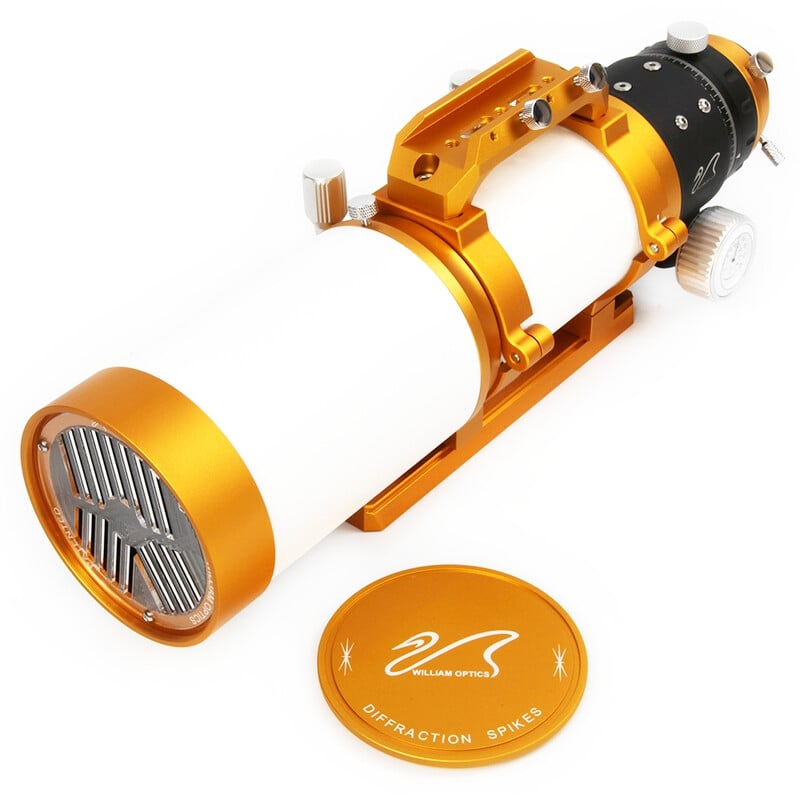 William Optics GranTurismo 81/478 APO IV Gold OTA 1 William Optics AP 81 478 81 Apochromatische refractor Gran Turismo IV OTA 2 William Optics AP 81/478 81 telescoop in gouden uitvoering met objectiefdop en Bahtinov-masker