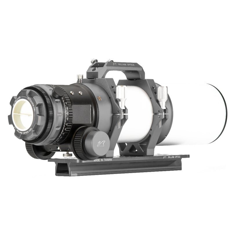 William Optics 91/540 Refractor APO Space Gray OTA 2 William Optics AP 91 540 Apochromatische refractor Space Gray OTA 3 William Optics AP 91/540 zijaanzicht OTA met ingeklapte dauwkap en focuser in detail