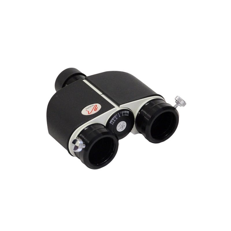 William Optics Binoviewers met toebehoren 1 William Optics Binoviewers op telescoop te bevestigen met toebehoren 1 William Optics Binoviewers bovenaanzicht met beide oculairhouders en scherpstelringen