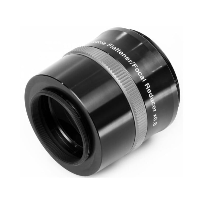 William Optics Flat6A III Reducer Flattener Instelbaar 50,8 mm 2 William Optics Flat6AIII Reducer Flattener Adjustable 4 William Optics Flat6AIII flattener schuinaanzicht met aanduiding focal reducer 0.8x