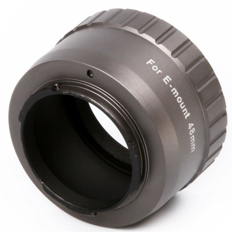 William Optics M48 Adapter Sony E-mount 48 mm 2 William Optics M48 Adapter Sony E 3 William Optics M48 adapter angled back with bayonet connector for Sony cameras