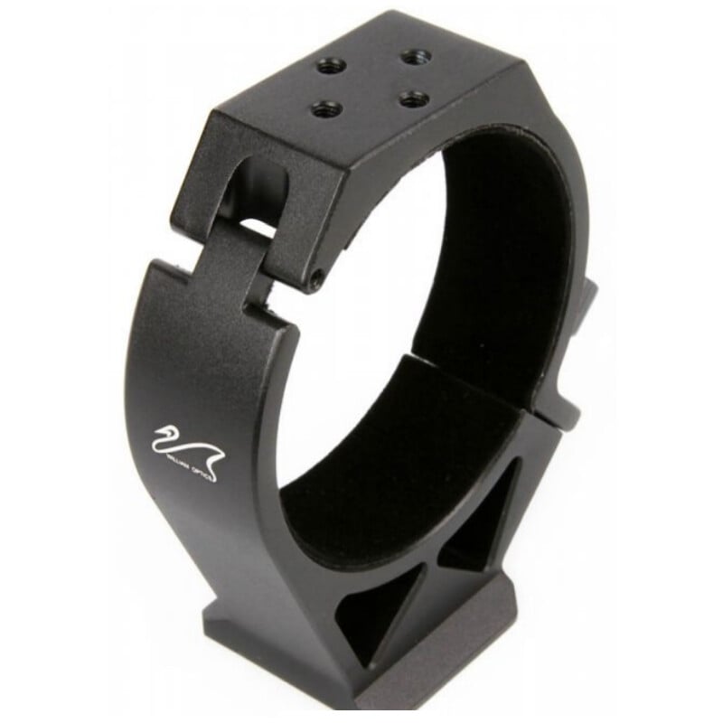 William Optics Ring Tube Rings Cat Mounting 2 William Optics Ring Tube Rings Cat Mounting 1 William Optics Ring rear view with the hinge and 'cat' logo.