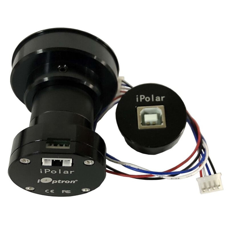 iOptron CEM60 with Electronic Pole Finder iPolar 2 iOptron CEM60 Electronic Pole Finder iPolar 2 iOptron CEM60 iPolar electronic polar finder with wired components and view of connection ports and adapter