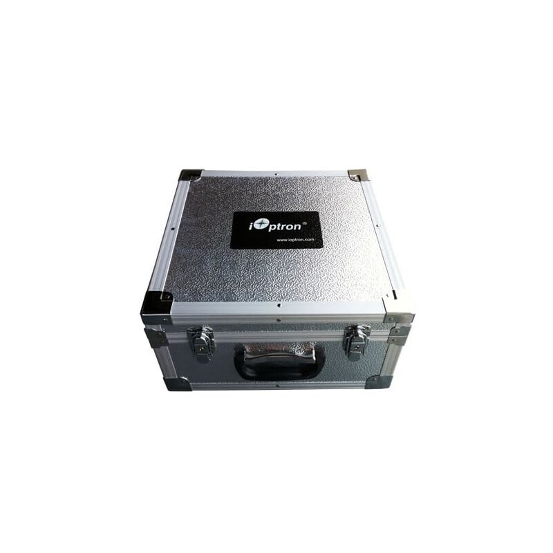 iOptron GEM28 Transportkoffers 2 iOptron GEM28 Transportkoffers 2 iOptron GEM28 transportkoffer gesloten aanzicht met aluminium behuizing en stevige zwarte draaggreep