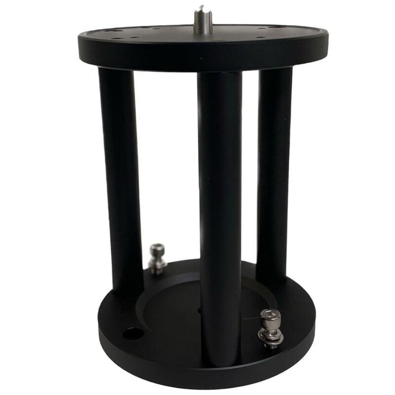 iOptron HAE69/HAE43/HAZ71 Pier Extension 1 iOptron HAE69 HAE43 HAZ71 Zuilverlenging MiniPier 1 iOptron HAE69/HAE43/HAZ71 MiniPier zijaanzicht met metalen zuilverlenging en bevestigingsschroeven