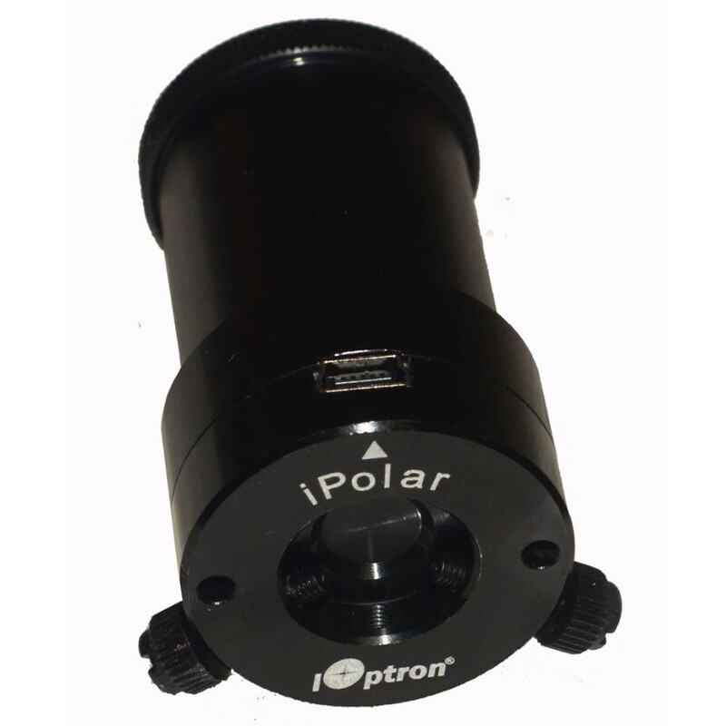 iOptron Poolzoeker iPolar HEM 1 iOptron Poolzoeker iPolar HEM iOptron Poolzoeker iPolar voor HEM met zicht op USB-poort en bevestigingselementen aan de voorzijde van de behuizing