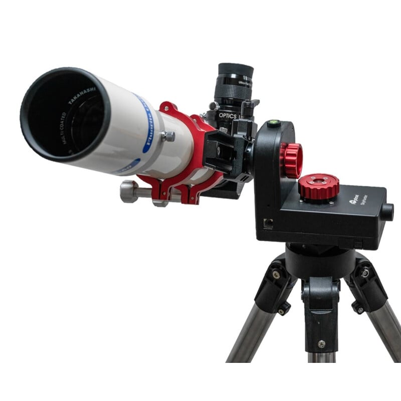 iOptron SkyHunter AZ Mount GoTo with Tripod 2 iOptron SkyHunter AZ Mount GoTo mit Stativ 2 iOptron SkyHunter AZ fully assembled with APO telescope and red clamping ring on aluminum tripod