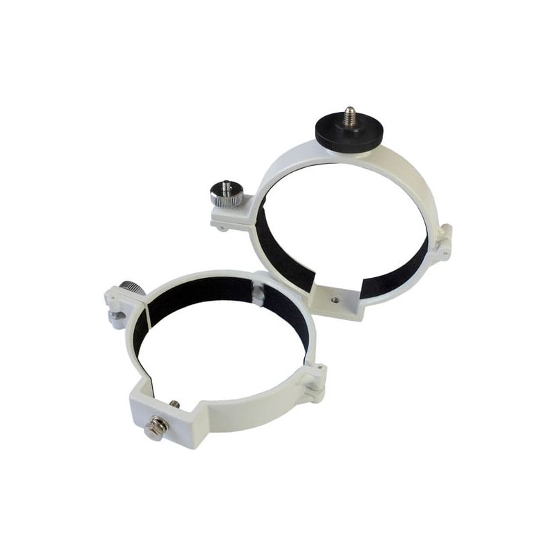 Sky-Watcher 116 mm Newton Tube Rings 1 Skywatcher 116mm Buisringen Buisklemmenset Skywatcher 116mm Buisringen aluminium buisklemmenset met viltvoering, snelsluiting en cameramontageschoen.
