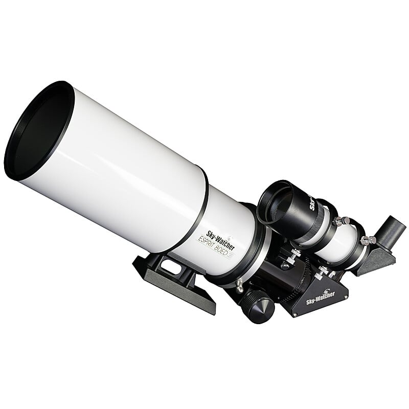 Skywatcher AP 80/400 ESPRIT-80ED Apochromatic Refractor Professional OTA 1 Skywatcher AP 80 400 ESPRIT 80ED Apochromatic Refractor Professional OTA 2 Skywatcher AP 80/400 ESPRIT-80ED apochromatic refractor OTA diagonal side view with dew cap, focuser and dovetail.