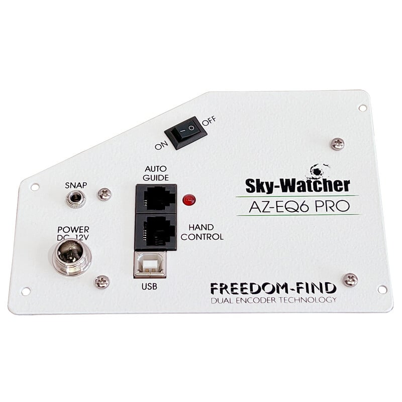 Sky-Watcher NEQ6 / AZ-EQ6 GT Moederbord met USB-poort 2 Skywatcher ASEQ6 GT met USB poort Moederbord voor 2 Skywatcher ASEQ6-GT aansluitpaneel met USB-poort, voeding en schakelaars als bedieningspaneel voor de montering