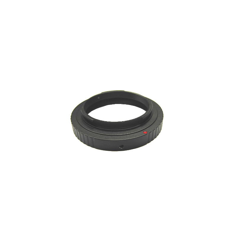 Sky-Watcher M48x0.75 Camera Adapter for Nikon 1 Skywatcher M48x075 Adapter Nikon bayonet on Skywatcher M48x0 adapter ring M48x0.75 to Nikon bayonet in black aluminum finish on white background.