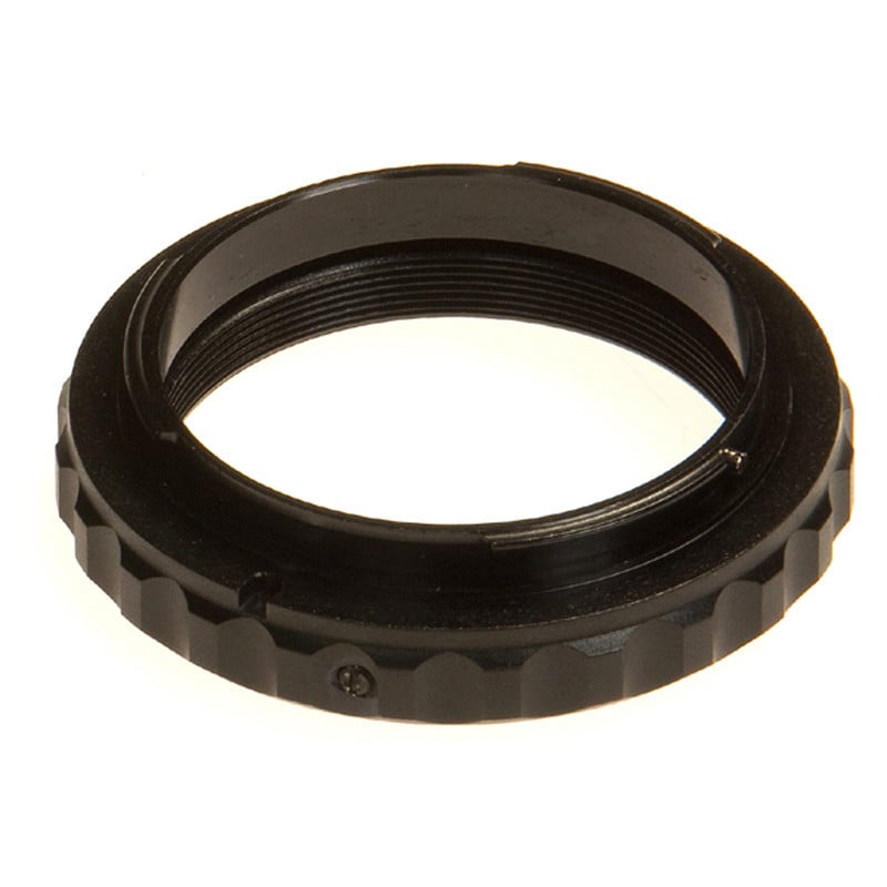 Sky-Watcher T2 Ring for Nikon DSLR Cameras 1 Skywatcher T2 Camera adapter ring Nikon DSLR Skywatcher T2 camera adapter ring for Nikon DSLR to T2 thread in black aluminum finish on light background.