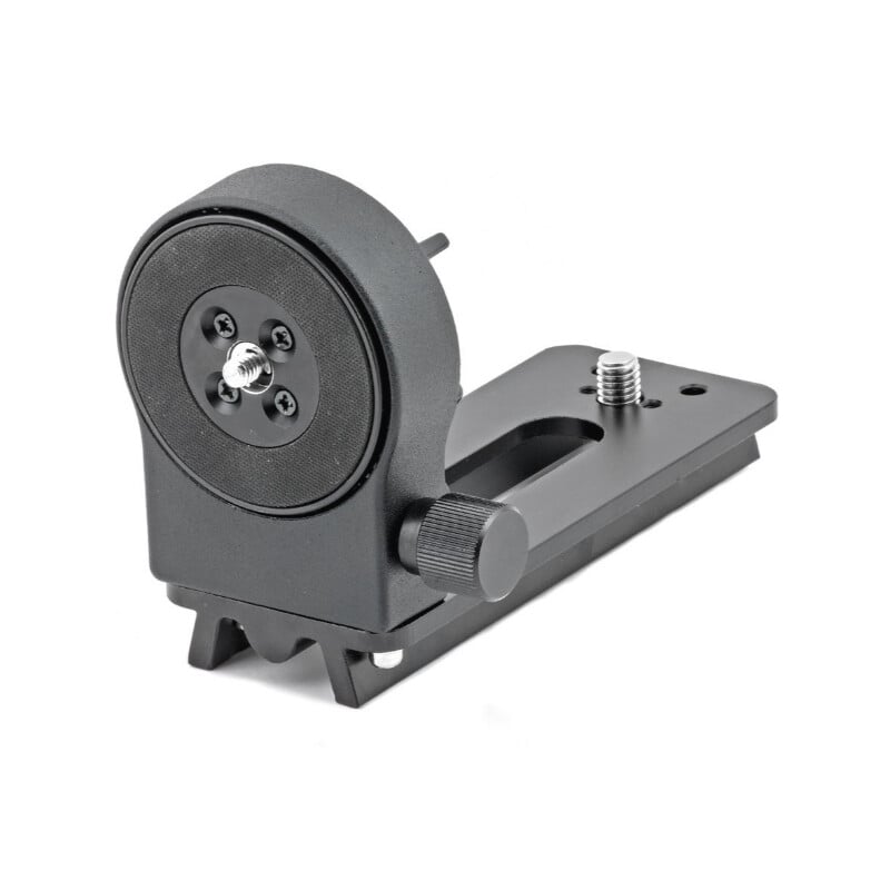 Sky-Watcher Star Adventurer L-houder met 45 mm Dovetail en Declinatie-as 1 Skywatcher l houder Star Adventurer zwaluwstaart 2 Skywatcher l-houder Star Adventurer zwaluwstaart zijaanzicht van de L-houder met zwaluwstaartplaat en klemknop.