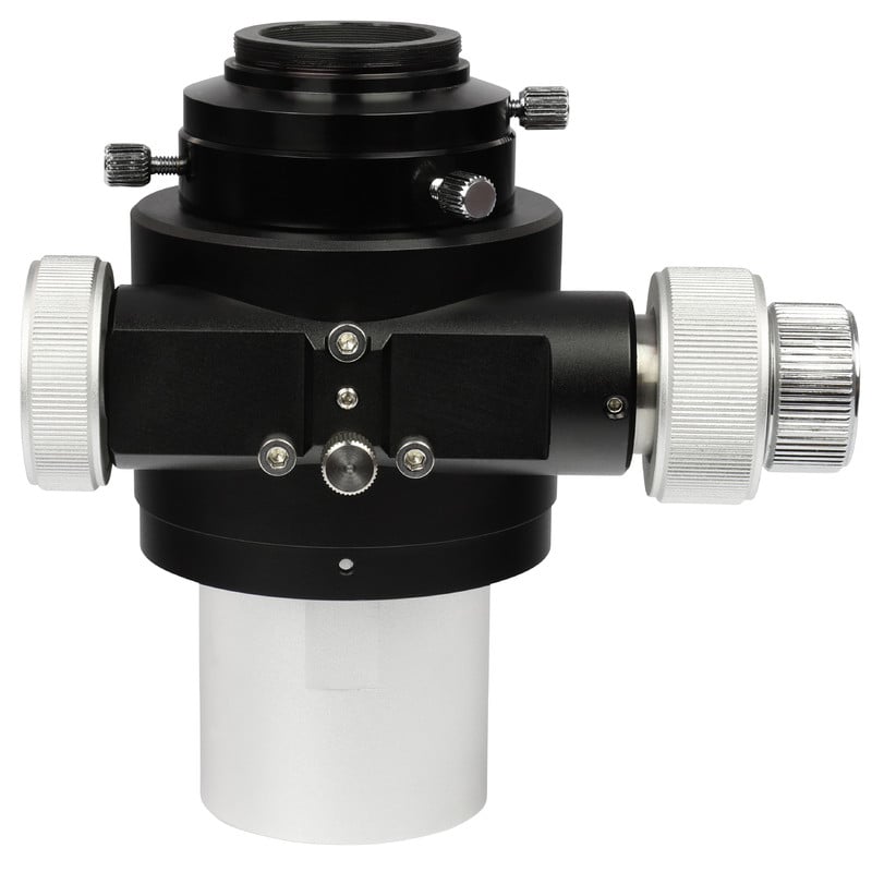 Omegon Crayford-Focuser 2 inch Newton Dual Speed 1:10 1 Omegon 2 inch Newton Dual Speed Crayford focuser 1 10 2 Omegon Crayford-focuser 2 inch close-up met 1:10 reductieknoppen en stevige bevestiging aan zijkant