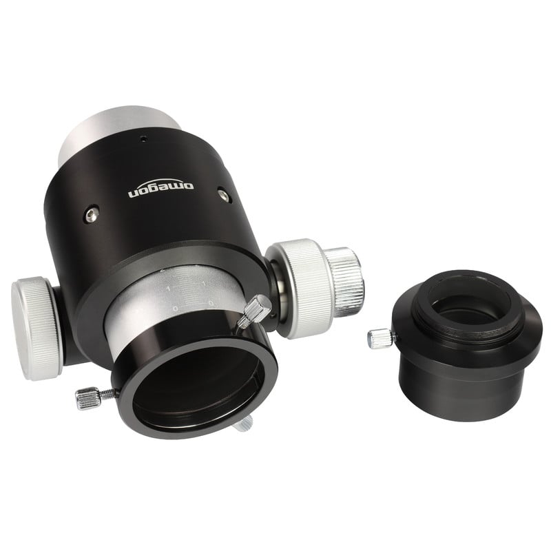 Omegon Crayford-Focuser 2 inch Newton Dual Speed 1:10 2 Omegon 2 inch Newton Dual Speed Crayford focuser 1 10 Omegon Crayford-focuser 2 inch met losse 1,25 inch adapter en zicht op interne schroefdraadverbindingen