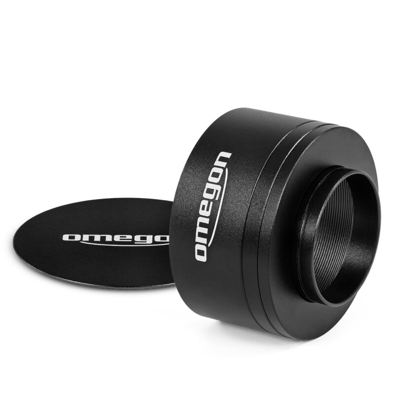 Omegon Dew Cap and Dust Cover 20mm for Seestar S30 1 Omegon 20mm Dew Cap and Dust Cover for Seestar S30 Omegon Dew cap and cover side view of assembled set showing thread and cover view