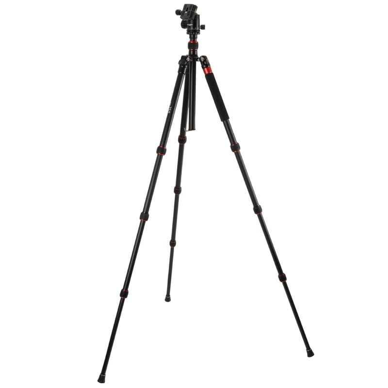 Omegon Basic 250 Driepootstatief, Aluminium, met Balhoofd 2 Omegon Basic 250 driepootstatief aluminium met balhoofd 3 Omegon Basic 250 statief zijaanzicht volledig uitgeklapt met vierdelige poten