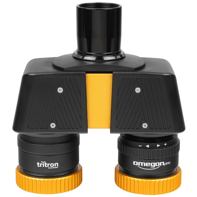 Omegon Pro Tritron Binoviewer (31,8 mm) 2 Omegon Binoviewer Pro Tritron binoculairkijker 1 25 2 Omegon Pro Tritron Binoviewer bovenaanzicht met gemonteerde oculairs en schuifsysteem