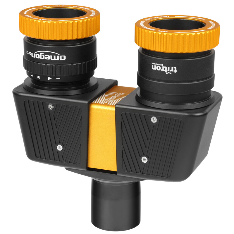 Omegon Pro Tritron Binoviewer (31,8 mm) 1 Omegon Binoviewer Pro Tritron binoculairkijker 1 25 3 Omegon Pro Tritron Binoviewer zijaanzicht met duidelijk zichtbare behuizing en oculairaansluitingen
